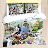 Animacinis traukinukas Thomas antklodės užvalkalas 3D mielas dekoras Patogus patalynės komplektas Paaugliams Vaikams Minkštas pralaidus orui patalynės komplektas 135X200cm
