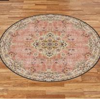 Senovinio stiliaus apvalus kilimas Antikinis išvaizdos kilimas Skalbiamas neslystantis apvalus plotinis kilimas Turkų sendintas didelis kilimas Kilimai svetainei 120cm x 120cm beige