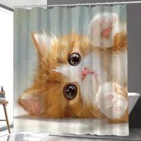 A Cute Cat-Themed Shower Curtain For The Bathroom, Perfect For The New Year, Comes With 12 Hooks, Measuring 180*180Cm, Ideal F W165H180(CM)-1 Pcs