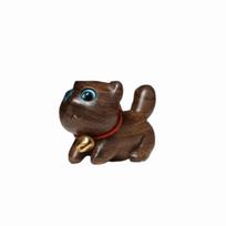 Pet Ornaments Miniature Wood Cat Statue Cute Cartoon Animal Statue Handmade Carving Natural Cat Figurine Gift black