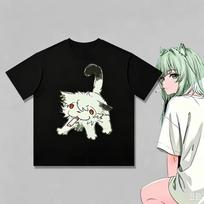 Chainsmoker Cat Yaniko Satou Cartoon Cute Graphic Short Sleeved Casual Streetwear Anime Fans Tee Summer Men Women T-Shirts 4XL white