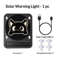Solar Powered Cute Cat Car Warning Light 3D Dynamic Light Sensor Car Window Light Damage-Free Suction Cup Auto Charging A10 black
