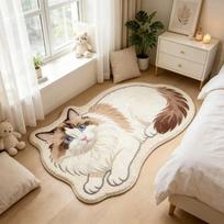 Lazy Orange Tabby Cat Shaped Irregular Carpet 2D Printed Non Slip Washable Soft Bedroom Entryway Floor Rug 50x80cm 20x31inch