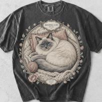 Ragdoll Cat T-Shirt, Vintage Natural History, Cozy Bedroom Scene (Ethical Cotton) M