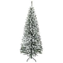 Green PP Snow-Covered Christmas Tree with 492 Fireproof Branches and Stainless Steel Base, Ø60x180 cm