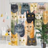 Colorful Cats Shower Curtain - Water-Resistant, Easy to Clean, Adds a Fun and Artistic Touch to Your Bathroom Decor W120XH180cm