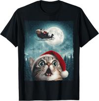 Funny Cat Selfie Santa Moon Xmas Christmas Unisex T-Shirt S gray