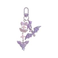 Sweet Cartoon Cat With Wing Keychain Charm Purple Cat Keyring Student Backpack Charm Perfect For School Daily Use 1 gray