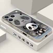 Black Coat Panda Pattern Lanyard Case For iPhone 17 Pro Max Soft Silicone Cover For iPhone 16 Pro Max Funda iPhone 15 14 13 12 11 16E Air iPhone 11
