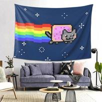 Nyan Cat Rainbow Pixel Tapestry Retro 8Bit Meme Print Colorful Wall Hanging for Bedroom  Dorm Room 100X70CM gray