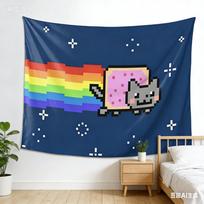 Nyan Cat Pixel Tapestry Multiple Sizes 2D Flat Print Retro 8 Bit Rainbow Cat Polyester Living Room Wall Decor Cute Nostalgia 100X70CM gray