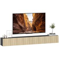 Wall-Mounted TV Stand for 72  TVs, 2 Drop-Down Doors, 140x25x22cm, Natural Wood & Black