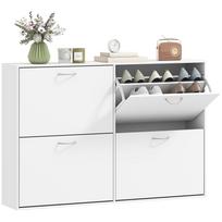 White Shoe Rack, 4 Drop-Down Drawers, for 16-24 Pairs, 120x24x81cm
