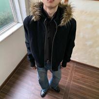 2025 American Retro Bald Eagle Hooded Fur Collar Men's Winter Cotton Parka M black