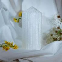 Palmių vaško dizaino žvakių cilindras baltas 7 cm x 15 cm