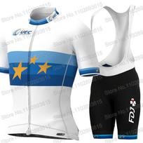 Europos FDJ Komanda Dviračių Džersio Rinkinys Trumpomis Rankovėmis Drabužiai Plento Dviratininko Marškiniai Kostiumas Dviračių Šortai su Petnešėlėmis MTB Drabužiai Džersis 4XL