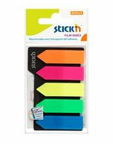 Plastikiniai žymekliai Stick´N 21143, 42x12mm, strėlytės formos, 5 ryškios spalvos po 25vnt.,blisteryje