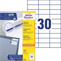 Lipnios etiketės Avery Zweckform, A4, 70x29,7mm, 30 etikečių lape, be rėmelio, 100 lapų, baltos spalvos
