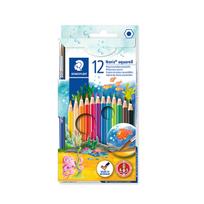 Spalvoti pieštukai STAEDTLER NORIS, šešiabriauniai, akvareliniai, 12 vnt. + teptukas