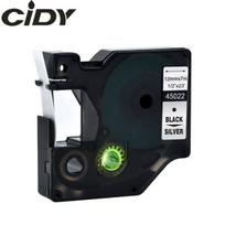 Su DYMO D1 suderinama juostelė CIDY 45022 12 mm sidabrinė juostelė juodas tekstas