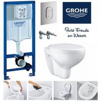 Komplektas Grohe rėmas, unitazas Bau su lėtai nusileidžiančiu dangčiu