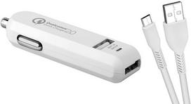 AVACOM CARMAX 2 CAR CHARGER 2X QUALCOMM QUICK CHARGE 2.0, WHITE (USB-C KABEL)