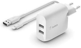 Belkin Dual USB-A Charger, 24W incl. Lightning Cable 1m, white