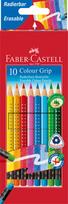 Spalvoti pieštukai Faber-Castell Grip 2001, tribriauniai, 10 spalvų su trintuku
