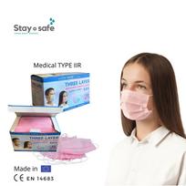MEDICININĖS VIENKARTINĖS VAIKIŠKOS RAUSVOS VEIDO KAUKĖS (50 VNT.)