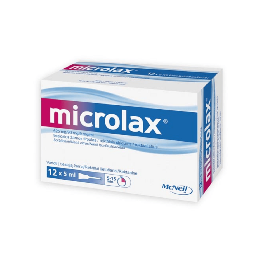 Microlax625mg+90mg+9mg/ml,5ml,tiesiosiosžarnostirpalas,N12