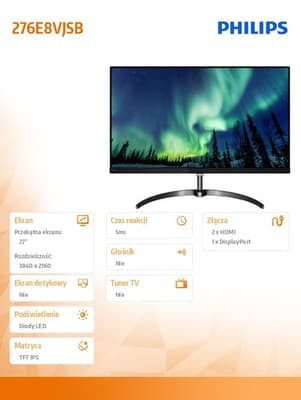 Monitorius Philips 276E8VJSB/00 27'' 4K UHD, IPS, DP/HDMI, žema kaina -  BIGBOX.LT