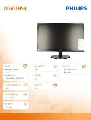 Philips 223V5LHSB kaina nuo 135.99 € | Kainos.lt