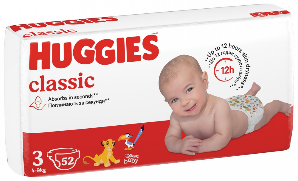 Nuo €] HUGGIES Classic, dydis, 4-9 kg, 52