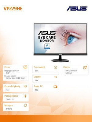 Asus VP229HE kaina nuo 132.45 € | Kainos.lt