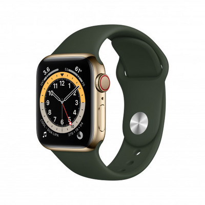 Nuo 763.04 €] Apple Watch 6 44mm LTE Gold Stainless Steel/Green Band  M09F3UL/A | Kainos.lt
