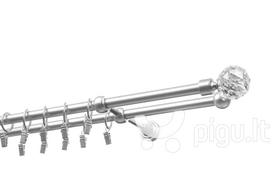 Dvigubas karnizas metalinis 16 mm + 16 mm ELIZA, 150 cm, matinio chromo