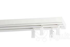 Lubinis karnizas dvigubas PVC bėgelis su segtukais, 400 cm, balta