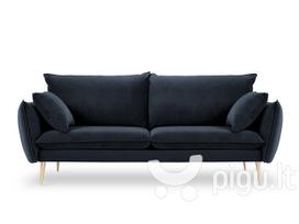 Trivietė aksominė sofa Milo Casa Elio, tamsiai mėlyna/auksinės spalvos