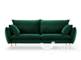 Trivietė aksominė sofa Milo Casa Elio, tamsiai žalia/auksinės spalvos