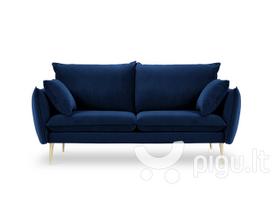 Dvivietė aksominė sofa Milo Casa Elio, mėlyna/auksinės spalvos