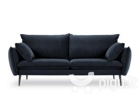 Trivietė aksominė sofa Milo Casa Elio, tamsiai mėlyna/juoda