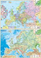 Europos politinis ir gamtinis žemėlapis (dvipusis). 42x29,7 cm (A3), laminuotas