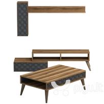Svetainės baldų komplektas Kalune Design 845(V), tamsiai rudas/mėlynas