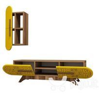Svetainės baldų komplektas Kalune Design 845(LVII), rudas/geltonas