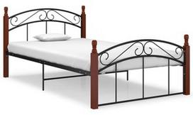 Lova VLX Metal & Solid Oak Wood 324920, juoda/tamsiai ruda, 210x127 cm, su grotelėmis
