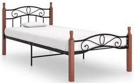 Lova VLX Metal & Solid Oak Wood 324904, juoda/tamsiai ruda, 210x97 cm, su grotelėmis
