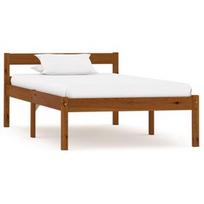 Lova VLX Solid Pine Wood, ruda, 206x106 cm, su grotelėmis