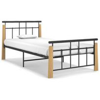 Lova VLX Solid Oak Wood, juoda, 206x103 cm, su grotelėmis