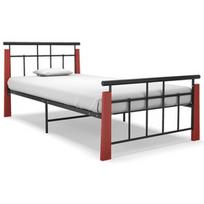 Lova VLX Metal and Solid Oak Wood, juoda, 206x103 cm, su grotelėmis