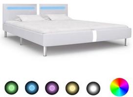 Lova VLX Faux Leather w/ LED 280855, balta, 211x185 cm, su grotelėmis